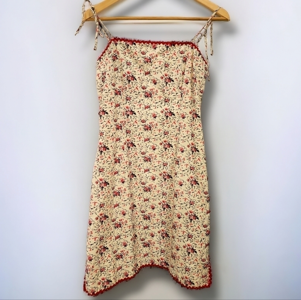 Milly Of New York Original Cream & Red Floral Shoulder Tie Mini Dress - Size 6